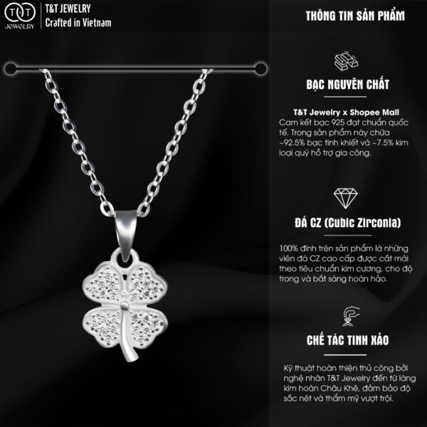 Dây chuyền Bạc nữ Hoa Bốn Lá s925 Mặt Đá Tròn T&T Jewelry cao cấp DC04 - Ảnh 3