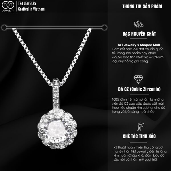Dây chuyền nữ Bạc Ý S925 Bông Hoa Nụ Đá sang trọng T&T Jewelry Bạc Ý cao cấp DC0241 - Ảnh 3