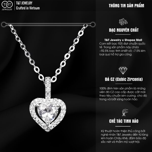 Dây Chuyền Nữ Bạc Ý S925 Đính Đá CZ Trái Tim Cá Tính - T&T Jewelry DC024 - Ảnh 3