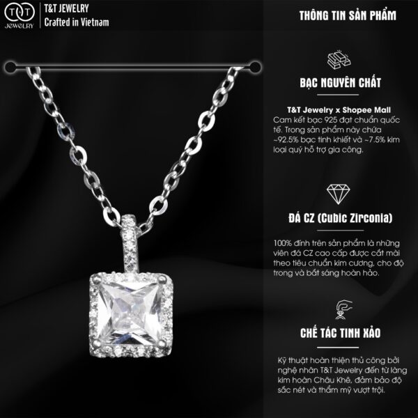 Dây Chuyền Nữ Bạc Ý S925 Mặt Vuông Đính Đá Tinh Tế - T&T Jewelry DC030 - Ảnh 3