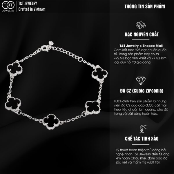 Lắc Tay Bạc Nữ S925 Charm Cỏ 4 Lá May Mắn Đa Sắc Tinh Tế từ T&T Jewelry LT542516 - Ảnh 3