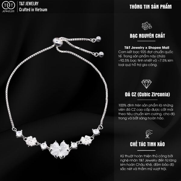 Lắc tay Bạc Nữ S925 Dây Rút Họa Tiết Hoa Cỏ May Mắn Đính Đá CZ Tinh Xảo từ T&T Jewelry LT54254 - Ảnh 3