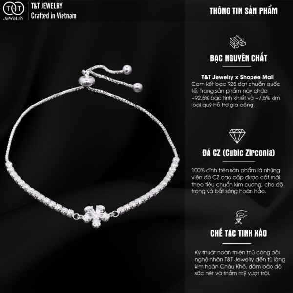 Lắc tay Bạc Nữ S925 Bông Hoa CZ Lấp Lánh Dây Rút Tinh Xảo từ T&T Jewelry LT54252 - Ảnh 3