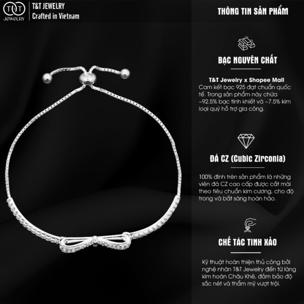 Lắc tay Bạc Nữ S925 Nơ Xinh Lấp Lánh Tinh Xảo Thu Hút Mọi Ánh Nhìn từ T&T Jewelry LT54256 - Ảnh 3