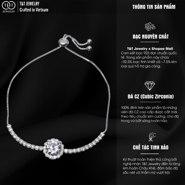 Lắc Tay Bạc Nữ S925 Đá CZ Tròn Nổi Bật Tinh Xảo, Khóa Rút Tiện Lợi từ T&T Jewelry LT54251 - Ảnh 3