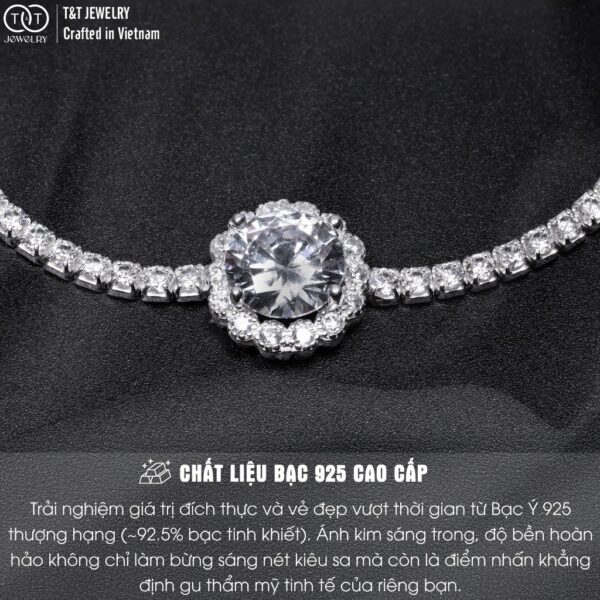 Lắc Tay Bạc Nữ S925 Đá CZ Tròn Nổi Bật Tinh Xảo, Khóa Rút Tiện Lợi từ T&T Jewelry LT54251 - Ảnh 5