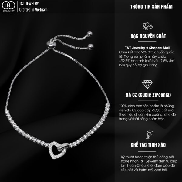 Lắc Tay Bạc Nữ S925 Trái Tim Lồng Kép Đính Đá CZ Lấp Lánh Tinh Xảo từ T&T Jewelry LT54258 - Ảnh 3
