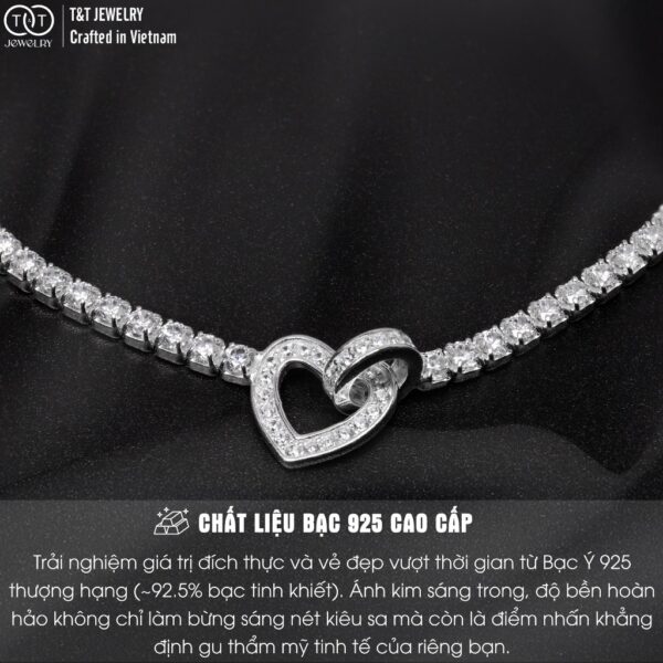 Lắc Tay Bạc Nữ S925 Trái Tim Lồng Kép Đính Đá CZ Lấp Lánh Tinh Xảo từ T&T Jewelry LT54258 - Ảnh 4