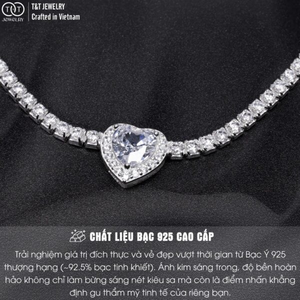 Lắc tay Bạc Nữ S925 Trái Tim Lấp Lánh Tinh Xảo Có Thể Điều Chỉnh Cỡ Tay từ T&T Jewelry LT54257 - Ảnh 5