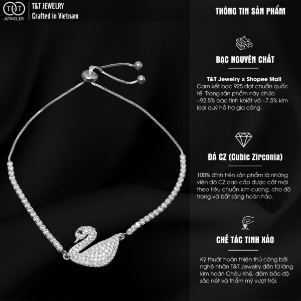 Lắc Tay Bạc Nữ Thiên Nga Kiêu Sa Đính Đá CZ Lấp Lánh Tinh Tế T&T Jewelry LT53253 - Ảnh 3