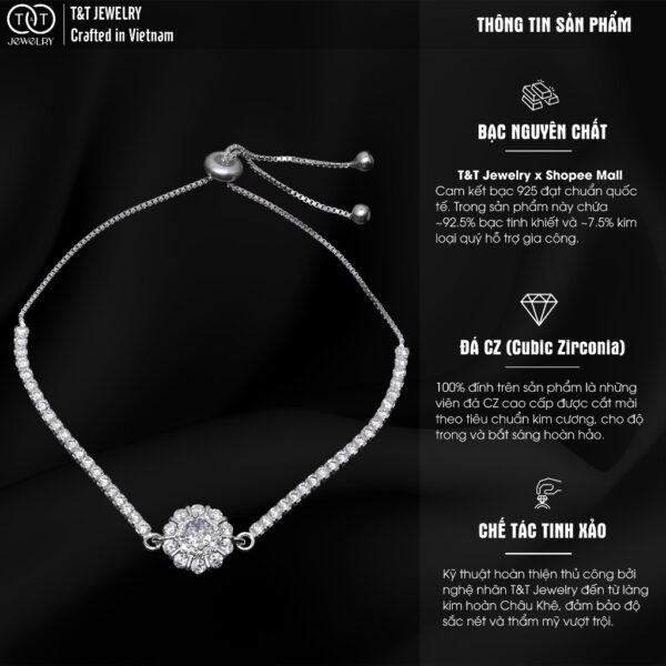 Lắc tay Bạc Nữ Đính Đá CZ Lấp Lánh Hình Đóa Hoa Nở Rộ Kiêu Sa T&T Jewelry LT53252 - Ảnh 3