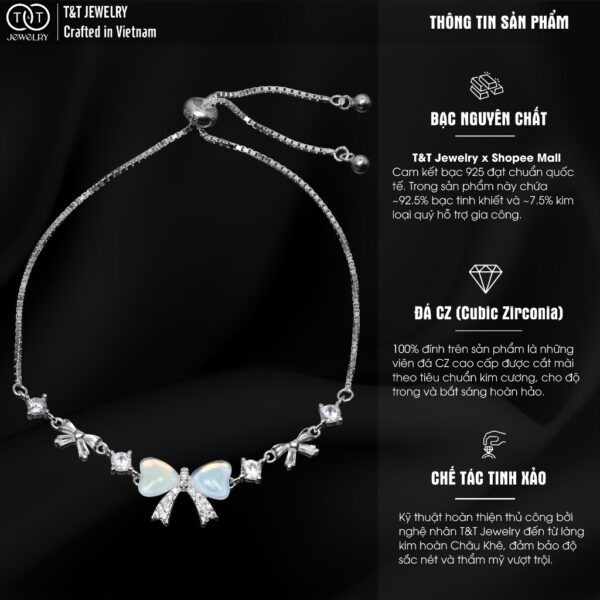 Lắc Tay Bạc Nữ Nơ Xinh Đính Đá Zircon Lấp Lánh Dây Rút Tinh Tế Tôn Da từ T&T Jewelry LT53251 - Ảnh 3