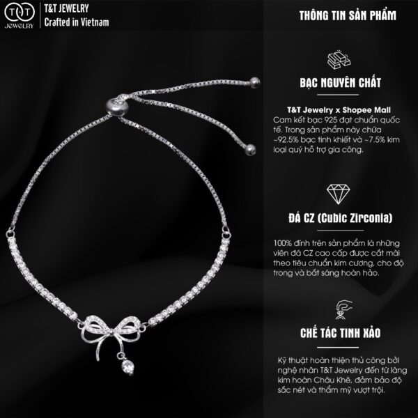 Lắc tay Bạc Nữ Nơ Xinh Lấp Lánh Kiêu Sa Tinh Tế từ T&T Jewelry LT53254 - Ảnh 3