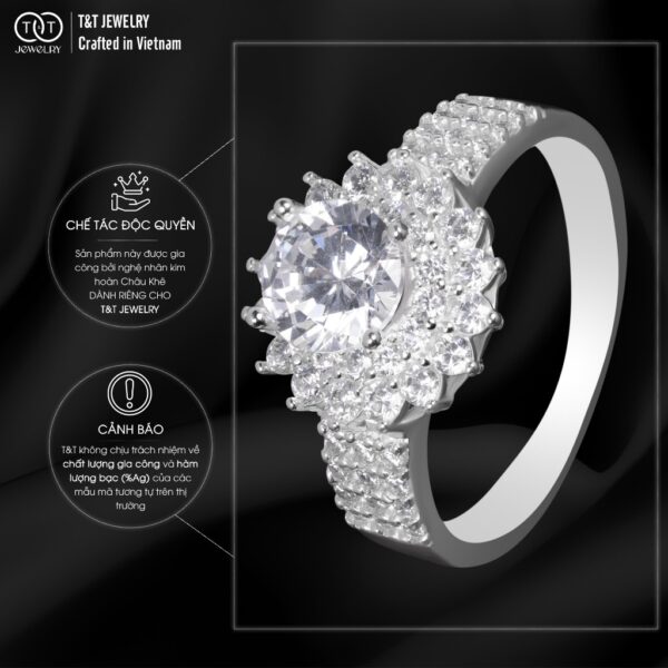 Nhẫn Bạc Nữ s925 Bạc Ý Hoa Rực Rỡ Đá CZ Lấp Lánh Tinh Tế từ T&T Jewelry N2258 - Ảnh 5