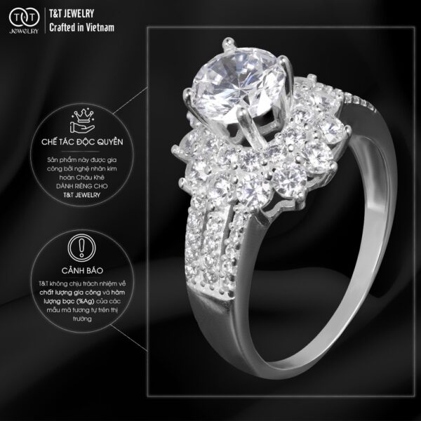 Nhẫn Bạc Nữ Bông Hoa Nữ Hoàng Quyền Quý Đính Đá CZ Siêu Sáng Sang Trọng T&T Jewelry NN019 - Ảnh 5