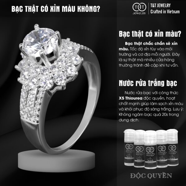 Nhẫn Bạc Nữ Bông Hoa Nữ Hoàng Quyền Quý Đính Đá CZ Siêu Sáng Sang Trọng T&T Jewelry NN019 - Ảnh 6