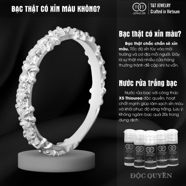 Nhẫn Bạc Nữ Chữ X Một Hàng Đá T&T Jewelry cao cấp NN029 - Ảnh 6