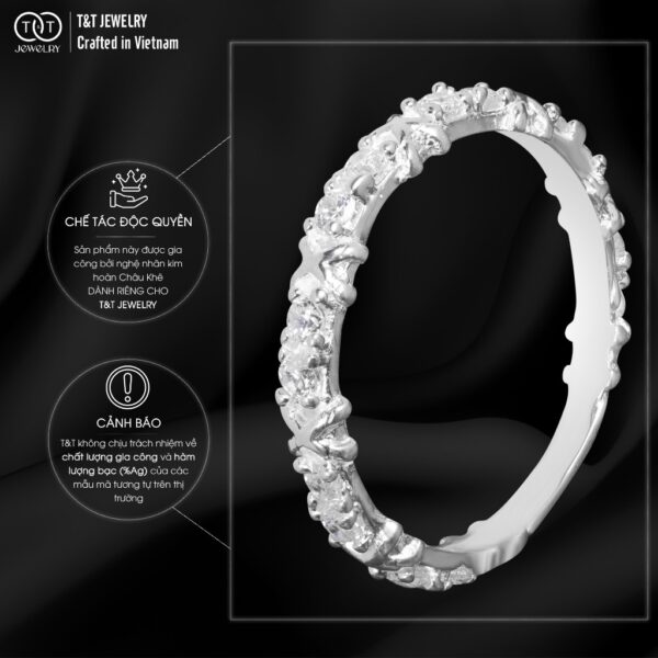 Nhẫn Bạc Nữ Chữ X Một Hàng Đá T&T Jewelry cao cấp NN029 - Ảnh 5
