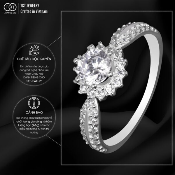Nhẫn Bạc Nữ Hào Quang Nữ Hoàng Đính Đá CZ Tinh Xảo Quyền Lực T&T Jewelry NT041 - Ảnh 5