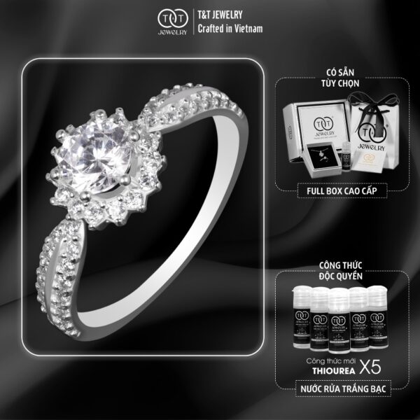 Nhẫn Bạc Nữ Hào Quang Nữ Hoàng Đính Đá CZ Tinh Xảo Quyền Lực T&T Jewelry NT041