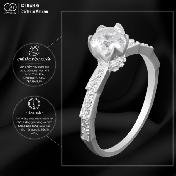 Nhẫn Bạc Nữ Dáng Vương Miện Búp Sen Kiêu Hãnh Đính Đá CZ Tinh Xảo T&T Jewelry NN061 - Ảnh 5
