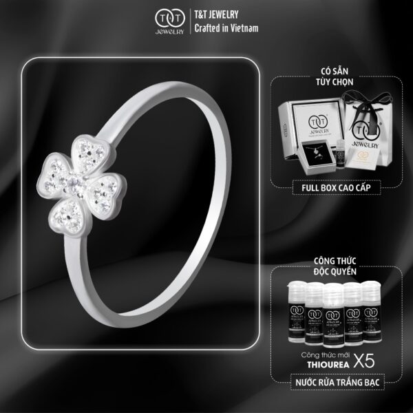 Nhẫn Bạc Nữ Cỏ Bốn Lá May Mắn Tinh Khôi Đính Đá CZ Tinh Tế T&T Jewelry NN065