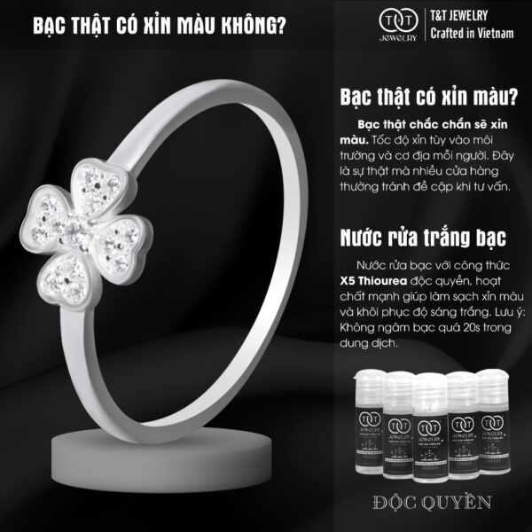 Nhẫn Bạc Nữ Cỏ Bốn Lá May Mắn Tinh Khôi Đính Đá CZ Tinh Tế T&T Jewelry NN065 - Ảnh 6
