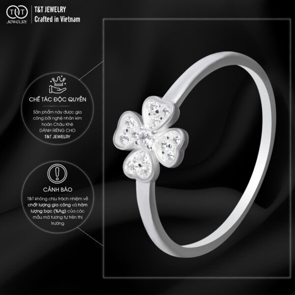 Nhẫn Bạc Nữ Cỏ Bốn Lá May Mắn Tinh Khôi Đính Đá CZ Tinh Tế T&T Jewelry NN065 - Ảnh 5