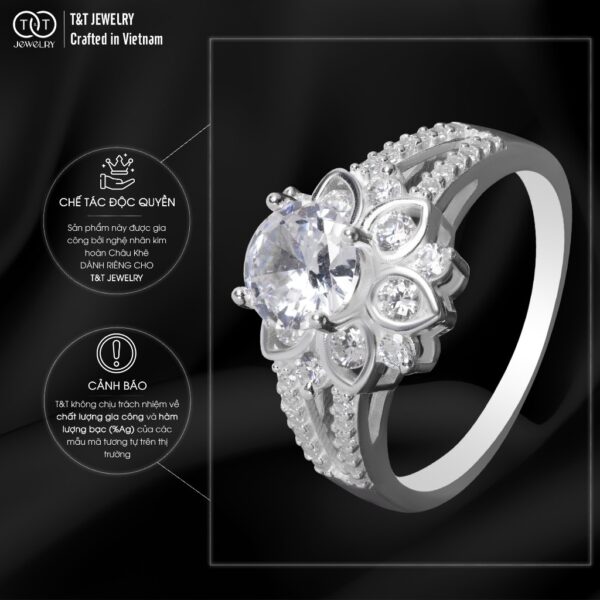 Nhẫn Bạc Nữ Họa Tiết Hoa Sen Tinh Xảo, Cao Cấp T&T Jewelry NN067 - Ảnh 5