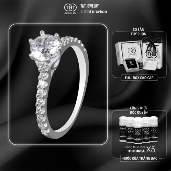 Nhẫn Bạc Nữ 6 Chấu Nạm Đá Thân Nhẫn Lấp Lánh Cao Cấp T&T Jewelry NN0561