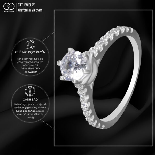 Nhẫn Bạc Nữ 6 Chấu Nạm Đá Thân Nhẫn Lấp Lánh Cao Cấp T&T Jewelry NN0561 - Ảnh 5