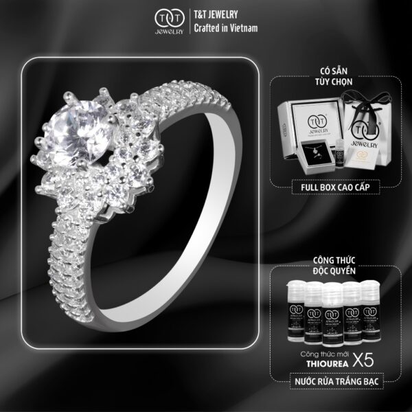 Nhẫn Bạc Nữ Thiết Kế Hoa Đá CZ Lấp Lánh, Đẳng Cấp T&T Jewelry N2253
