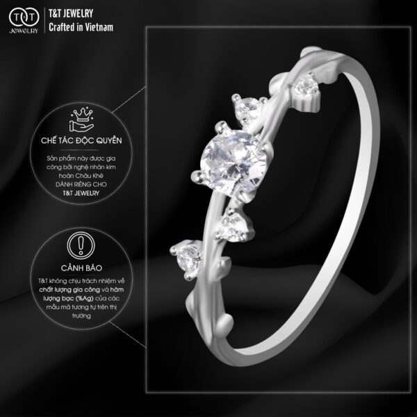 Nhẫn Bạc Nữ Cành Lá Tinh Tế Đính Đá CZ Long Lanh T&T Jewelry N2257 - Ảnh 5