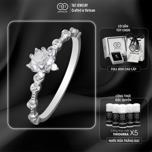 Nhẫn Bạc Nữ Dáng Cành Hoa Tinh Xảo Đính Đá CZ Lấp Lánh T&T Jewelry N2361