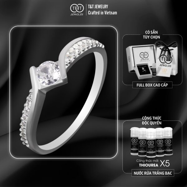 Nhẫn Bạc Nữ Thết Kế Gợn Sóng Tinh Tế Đính Đá CZ Lấp Lánh Sang Trọng T&T Jewelry N2364