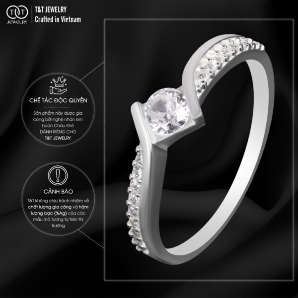 Nhẫn Bạc Nữ Thết Kế Gợn Sóng Tinh Tế Đính Đá CZ Lấp Lánh Sang Trọng T&T Jewelry N2364 - Ảnh 5