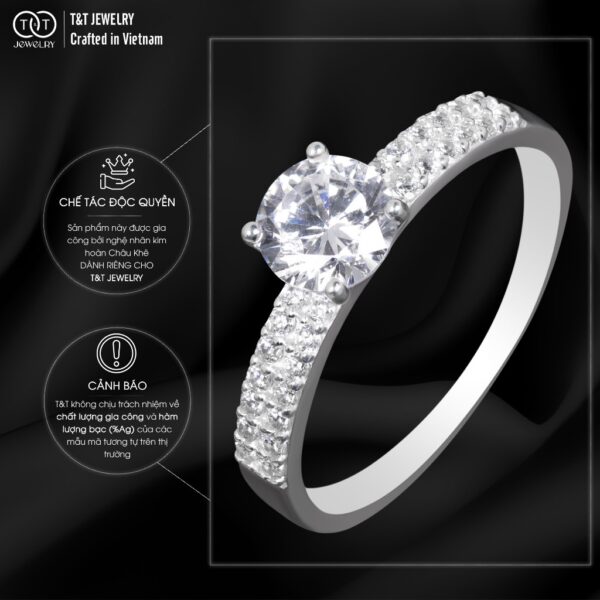 Nhẫn Bạc Nữ Đá Chủ Tròn, Lấp Lánh Viền Đá Tấm Sang Trọng Tinh Xảo T&T Jewelry NT2368 - Ảnh 5