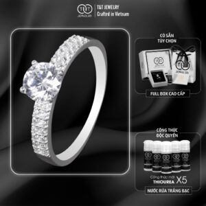 Nhẫn Bạc Nữ Đá Chủ Tròn, Lấp Lánh Viền Đá Tấm Sang Trọng Tinh Xảo T&T Jewelry NT2368