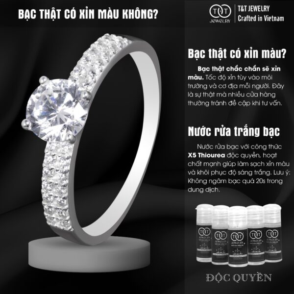 Nhẫn Bạc Nữ Đá Chủ Tròn, Lấp Lánh Viền Đá Tấm Sang Trọng Tinh Xảo T&T Jewelry NT2368 - Ảnh 6
