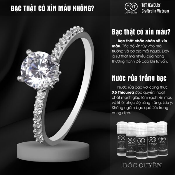Nhẫn Bạc Nữ S925 Đá Chủ Tròn Rực Rỡ Viền Đá Tấm Tinh Tế Sang Trọng từ T&T Jewelry NT23692 - Ảnh 6