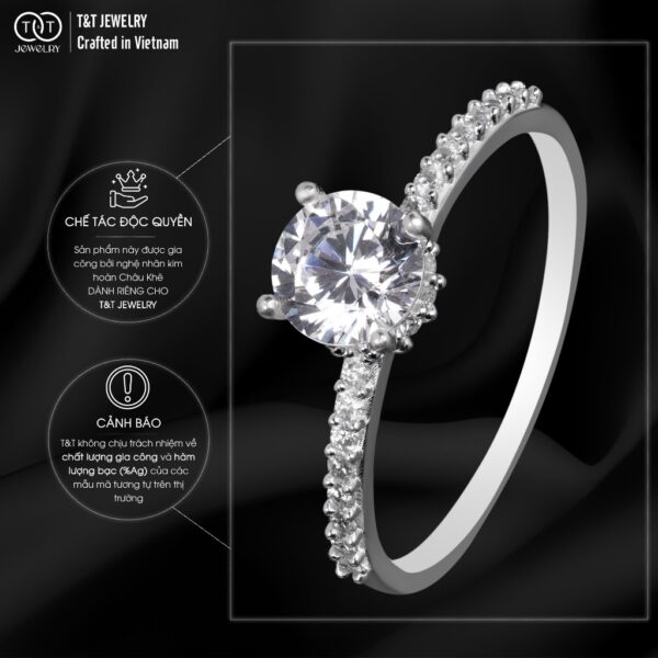 Nhẫn Bạc Nữ S925 Đá Chủ Tròn Rực Rỡ Viền Đá Tấm Tinh Tế Sang Trọng từ T&T Jewelry NT23692 - Ảnh 5