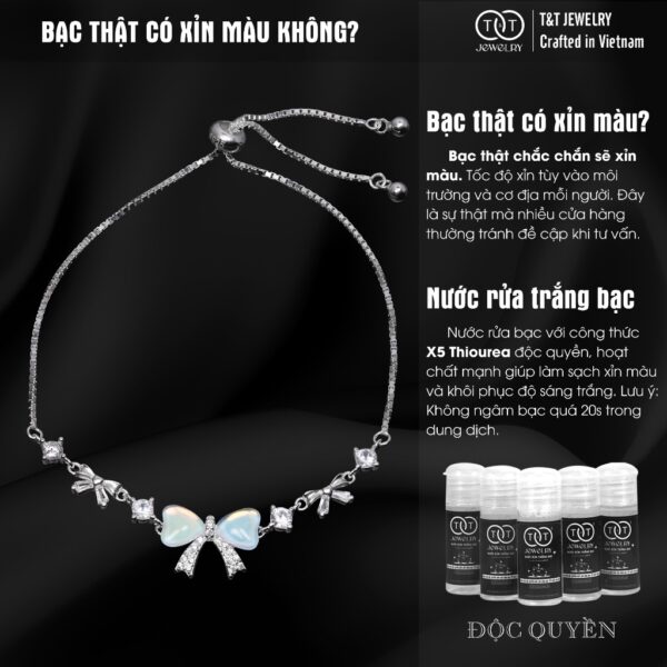 Lắc Tay Bạc Nữ Nơ Xinh Đính Đá Zircon Lấp Lánh Dây Rút Tinh Tế Tôn Da từ T&T Jewelry LT53251 - Ảnh 7