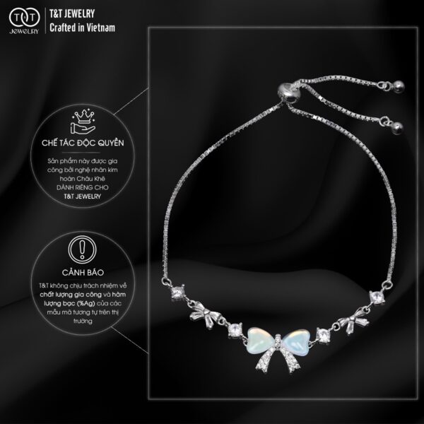 Lắc Tay Bạc Nữ Nơ Xinh Đính Đá Zircon Lấp Lánh Dây Rút Tinh Tế Tôn Da từ T&T Jewelry LT53251 - Ảnh 6