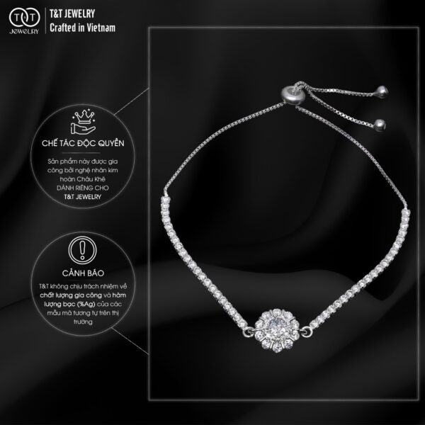 Lắc tay Bạc Nữ Đính Đá CZ Lấp Lánh Hình Đóa Hoa Nở Rộ Kiêu Sa T&T Jewelry LT53252 - Ảnh 5