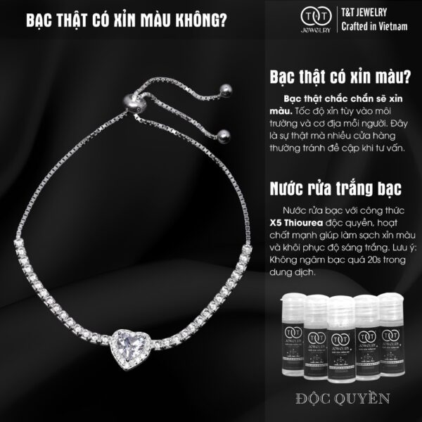 Lắc tay Bạc Nữ S925 Trái Tim Lấp Lánh Tinh Xảo Có Thể Điều Chỉnh Cỡ Tay từ T&T Jewelry LT54257 - Ảnh 8
