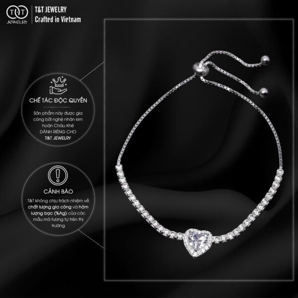 Lắc tay Bạc Nữ S925 Trái Tim Lấp Lánh Tinh Xảo Có Thể Điều Chỉnh Cỡ Tay từ T&T Jewelry LT54257 - Ảnh 7