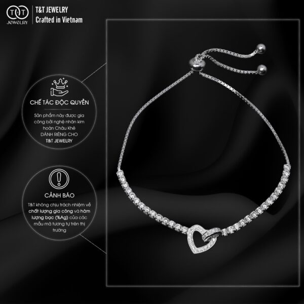 Lắc Tay Bạc Nữ S925 Trái Tim Lồng Kép Đính Đá CZ Lấp Lánh Tinh Xảo từ T&T Jewelry LT54258 - Ảnh 6