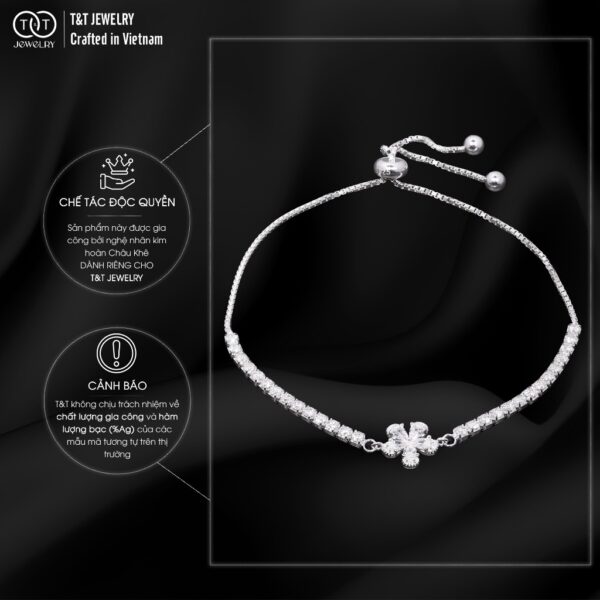 Lắc tay Bạc Nữ S925 Bông Hoa CZ Lấp Lánh Dây Rút Tinh Xảo từ T&T Jewelry LT54252 - Ảnh 6