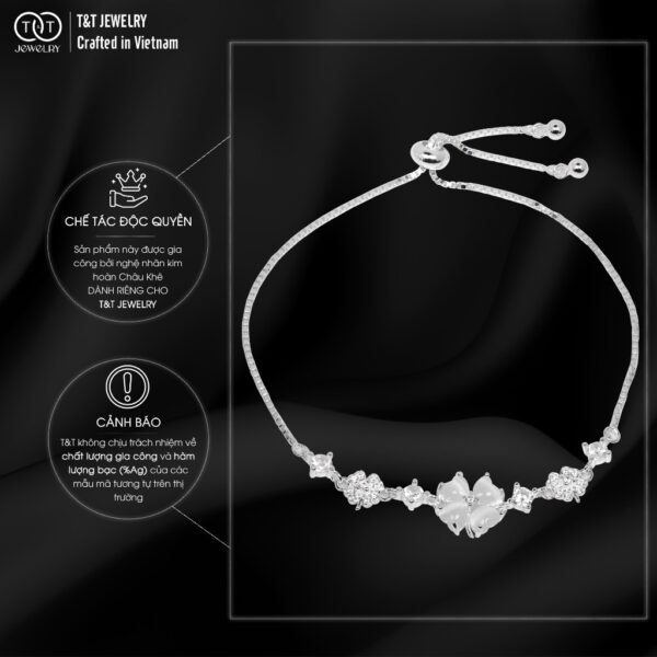 Lắc tay Bạc Nữ S925 Dây Rút Họa Tiết Hoa Cỏ May Mắn Đính Đá CZ Tinh Xảo từ T&T Jewelry LT54254 - Ảnh 6
