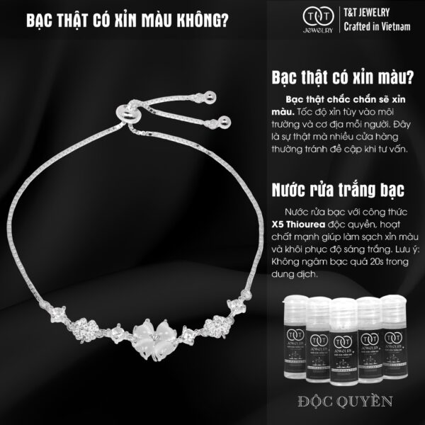Lắc tay Bạc Nữ S925 Dây Rút Họa Tiết Hoa Cỏ May Mắn Đính Đá CZ Tinh Xảo từ T&T Jewelry LT54254 - Ảnh 7